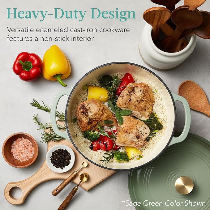 Best Choice Products 6 Quart Enamel Cast-Iron Round Dutch Oven, Family Style Heavy-Duty Pre-Seasoned Cookware for Home, Kitchen, Dining Room, Oven Safe w/Lid, Dual Handles - Graphite Gray