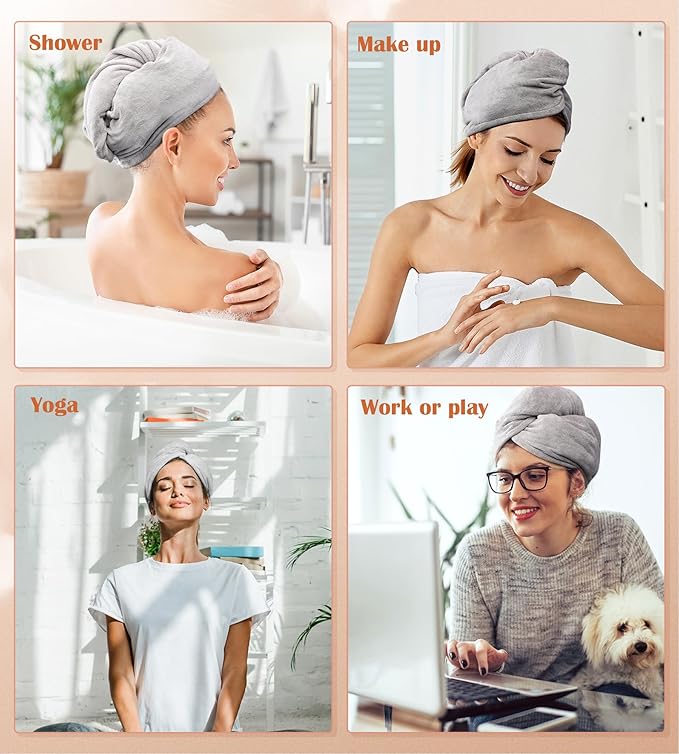 POPCHOSE Microfiber Hair Towel Wrap, Fast Drying Hair Turban, Soft Ultra Absorbent, Gifts Stocking Stuffers for Women, No Frizz Hair Wrap Towels for Women Wet Hair, Curly, Longer, Thicker Hair