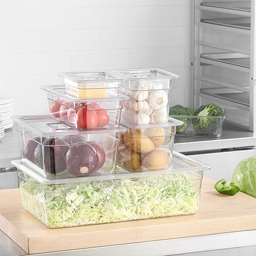 6 PCS Food Pan Lids 1/6 Size Polycarbonate Clear Pan Lids with Handle Food Storage Container Cover for Commercial Restaurant Hotel Dishwasher Safety