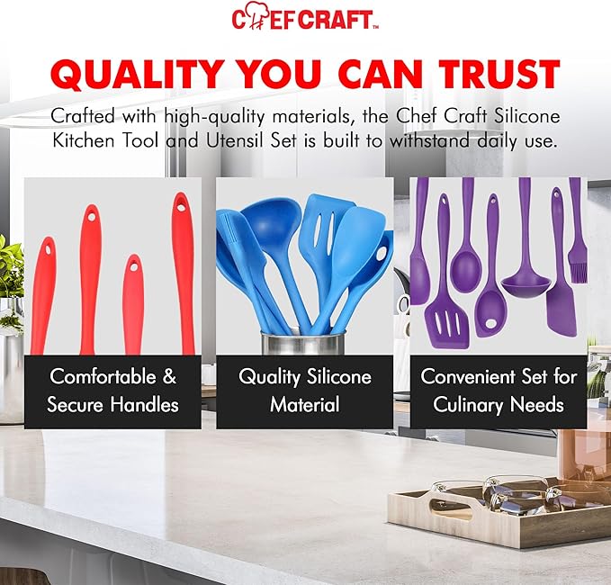 Chef Craft Premium Silicone Kitchen Tool and Utensil Set, 7 Piece, Green