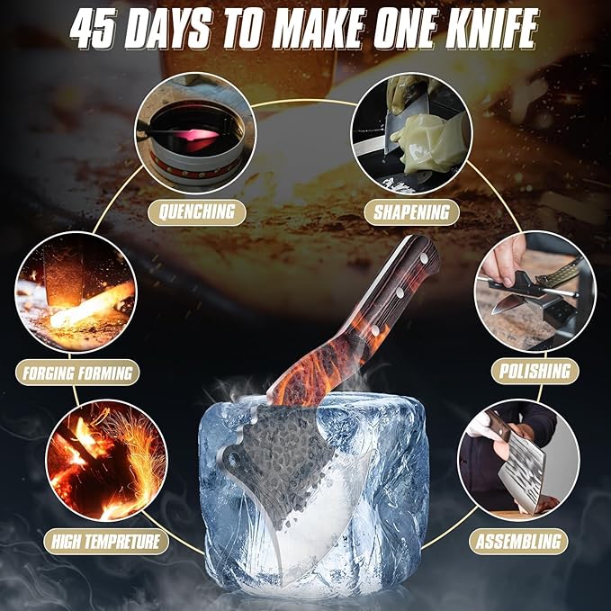Dream Reach Meat Cleaver Heavy Duty Bone Chopper High Carbon Bone Cutting Knife Hand Forged Butcher Knife with Cover for Kitchen Outdoor BBQ