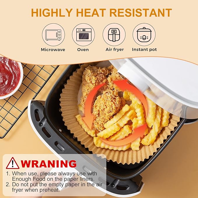 250 Pcs 8" Round Air Fryer Liners Disposable, Unbleached Parchment Paper Liners for Airfryer Basket, Non-Stick & Leakproof Baking Paper for Oven Roasting