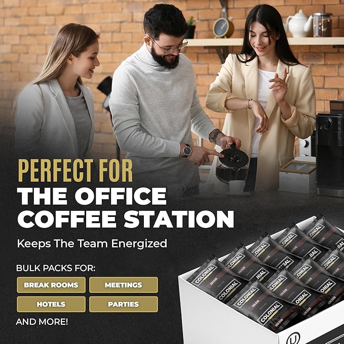 Colonial Coffee 32 Count Single Pot Coffee Packets – 100% Arabica Decaf Colombian Medium Roast | Pre-Measured Frac Packs for 12 Cup Maker | Bulk Ground Gourmet Coffee for Home & Office