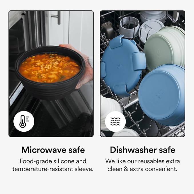 STOJO Collapsible Bowl 5 Set - Cashmere, 36oz - Reusable Silicone Bowl for Hot and Cold Food - Perfect for Travel, Meal Prep, To-Go Lunch, Camping & Hiking - Microwave & Dishwasher Safe