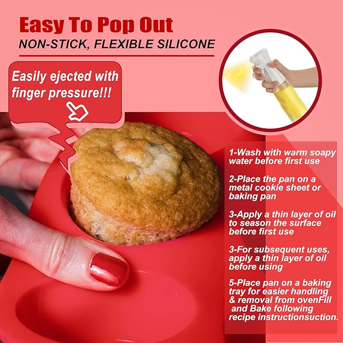 24 Cup Silicone Mini Muffin Pan,Nonstick Food Grade Silicone Baking Cups, Great for Making Muffin Cakes, Tart, Bread- Just Pop Out
