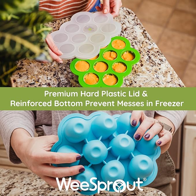 WeeSprout Silicone Freezer Tray with Clip on Lid Perfect Food Storage Container for Homemade Baby Food, Vegetable, Fruit Purees, and Breast Milk (Bright Green, Ten 1.5 Ounce Sections)