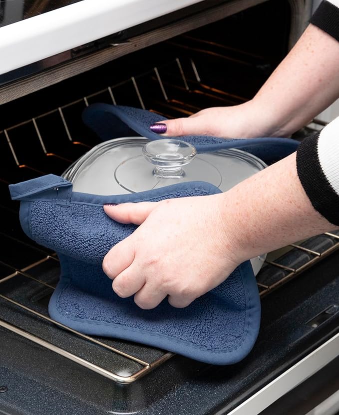 RITZ Terry Potholder & Hot Pad: Unparalleled Heat Resistant, Durable 100% Cotton – Ergonomically Designed for Optimal Grip – Easy-Care Machine Washable – 4-Pack, Paprika/Federal