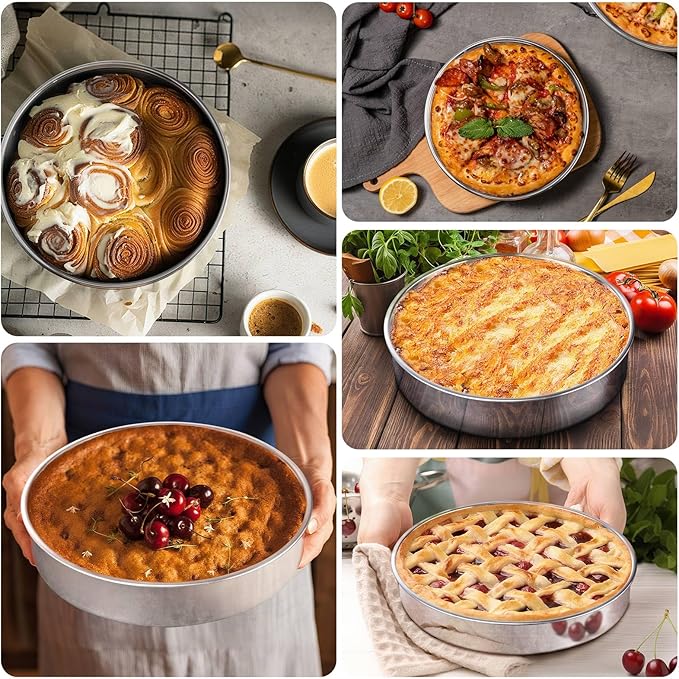 LIANYU Cake Pans 9 Inch Round, Stainless Steel Round Wedding Birthday Cake Pan, Metal Baking Tin Oven Pan for Layer Cake Brownie Lasagna, Leak Proof, Dishwasher & Pot Safe