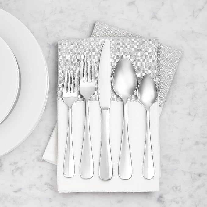 Amazon Basics Stainless Steel Dishwasher Safe Dinner Spoons with Round Edge, Large Tablespoons, 7.9 inches, Pack of 12, Silver