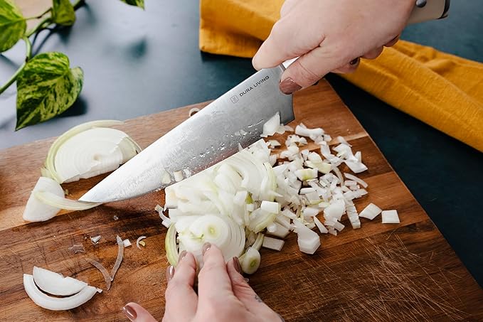 DURA LIVING 3-Piece Kitchen Knife Set – Ultra-Sharp German Stainless Steel, 8” Chef, 5” Utility, and 3.5” Paring Knives with Ergonomic Handles, Multipurpose Kitchen Knife Set, Clear