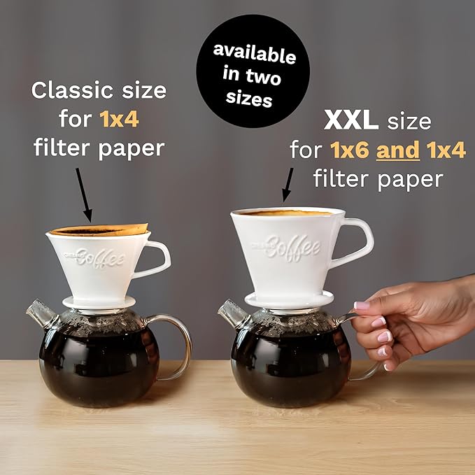 Creano XXL Porcelain Coffee Dripper Blue - Ceramic Cone Brewer - Pour Over Coffee Maker - Filter Size 4 - huge and heavy quality 800gr/28oz - 6 Colours availeble