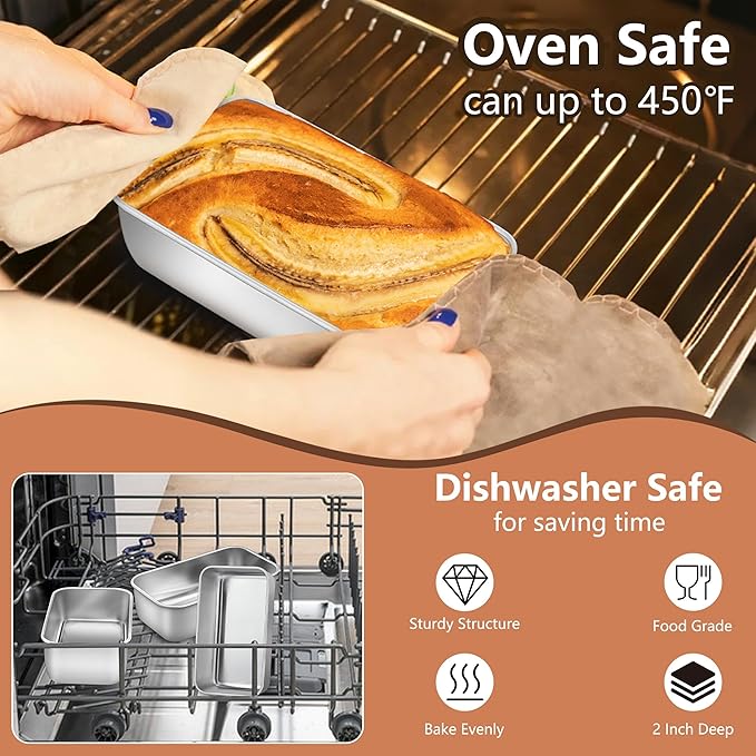 LIANYU 6 Pack Mini Loaf Pan Tins for Baking Bread, 6.3 x 3.5 Inch Stainless Steel Small Bread Loaf Pan for Homemade Meatloaf, Tin Loaf Baking Pan Perfect for Banana Sourdough Sandwich, Dishwasher Safe