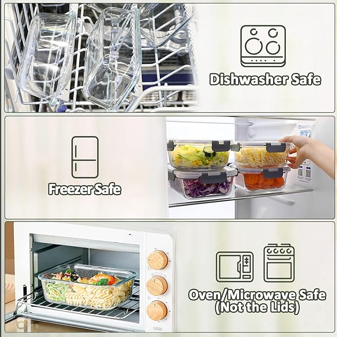 M MCIRCO 74.7oz(9.2 cup), 40.9oz(5 cup)& 19.3oz(2.4 cup) Extra Large Glass Food Storage Containers Set with Lids, 6 Pack Airtight Glass Storage Container for Microwave,Oven,Freezer Dishwasher