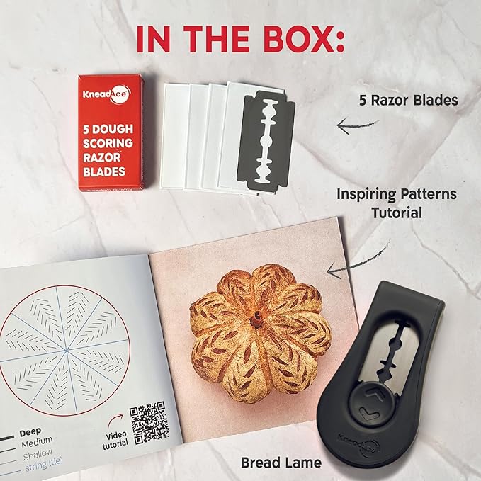 KneadAce Upgraded Magnetic Bread Lame, Professional Dough Scoring Tool with Extractable Blade, Sourdough Bread Tool for Baking, Includes Scoring Pattern Booklet & 5 Replaceable Razor Blades