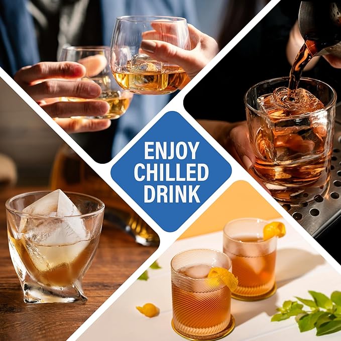 mossime Silicone Ice Cube Tray: 4pack Square Whiskey Large Ice Cube Molds - Old Fashioned Ice Cube Trays with Lid - 2inch Easy Release Big Freezer Mold for Cocktail Baby Food Soup & Juice
