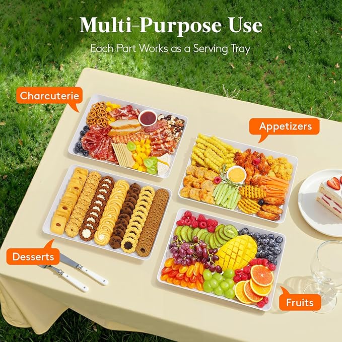 Lifewit Plastic Serving Tray for Party Supplies, 16" x 12" White Trays for Serving Food, Reusable Large Platter for Buffet, Fruit, Dessert, Snack, Veggie, Kitchen and Outdoor Use, Rectangle, 8 Pcs