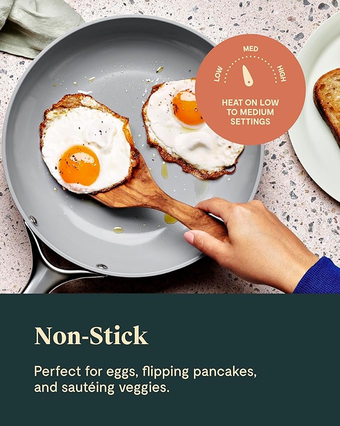 Caraway Ceramic Fry Pan Duo with Glass Lids - Non-Stick Frying Pans (10.5” & 8”) - Non Toxic, PTFE & PFOA Free - Oven Safe & Compatible with All Stovetops – Marigold