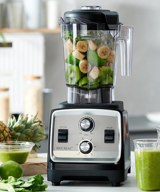 HECMAC 3-Peak HP Blender - 2200W Max/1400W Rated, 68oz BPA-Free Pitcher, Easy to Use, Self-Clean, Tamper - Smoothies, Ice Crush, Frozen Drinks, Food Prep - Home & Commercial, 110V