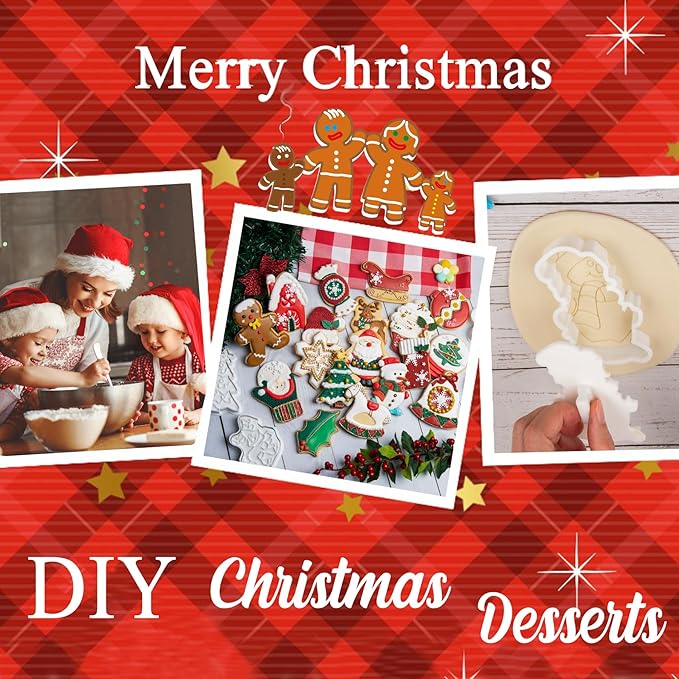 Flycalf Christmas Cookie Cutters Elf Shapes with Plunger Stamps Holiday PLA Baking Accessories Cutter Molds Gifts Decorative Party 3" Kitchen Cake Supplies