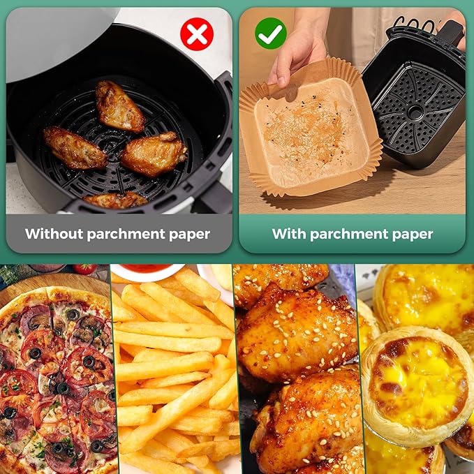 Air Fryer Liners Disposable 8" Square, 500 Pcs Unbleached Parchment Paper Liners for Airfryer Basket, Non-Stick & Leakproof Baking Paper for Oven & Pan