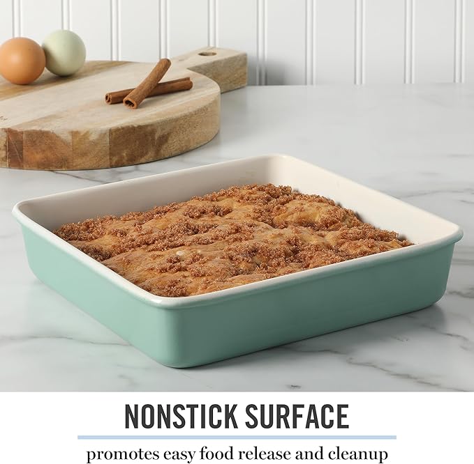Martha Stewart Gallen 9 Inch Square Nonstick Carbon Steel Cake Pan - Teal