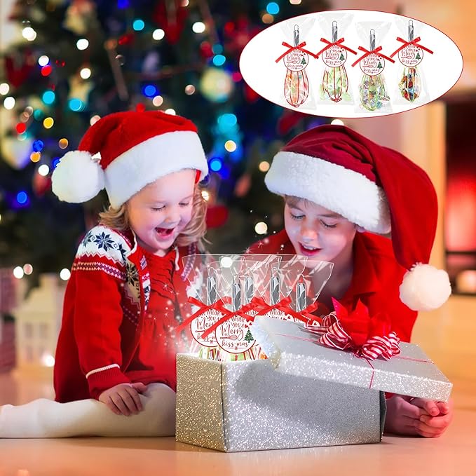 6 Sets 8 Inch Christmas Whisks Gifts DIY Fillable Christmas Tree Ornaments Xmas Colored Silicone Whisks for Cooking Heat Resistant Egg Beaters with Card Rope Bag for Candy Holder