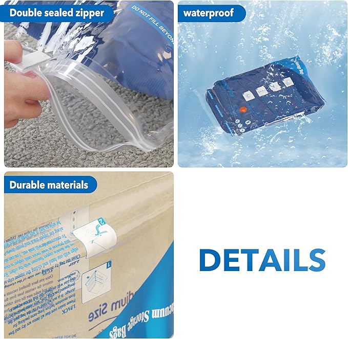 Travel Vacuum Bags With Pump,Vacuum Storage Bags with Electric Pump 8 Combo (2 J/2 L/2 M/2 Small), Plastic Packaging Bags,Travel Vacuum Bag For Luggage,Clothes, Pillows, Comforters, Blankets, Bedding