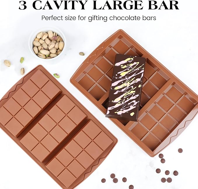4 Pcs Chocolate Bar Mold Deep Dubai 0.85 Inch Stuffed Chocolate Molds Silicone Large Break Apart Silicone Molds (10 Snap + 5 Snap）