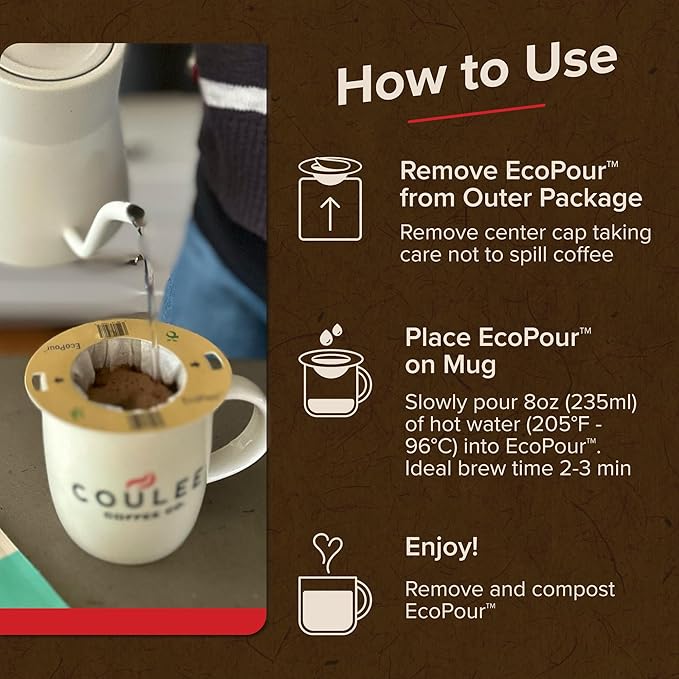 Coulée EcoPour Coffee - Doc's Blend - pre-filled EcoPour Single-Serve Filter Box, 14g Each (10 Count (Pack of 1), Doc's Blend)