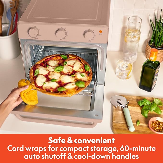 bella Air Fry Toaster Oven, 7 Preset Cooking Options, Dishwasher-Safe EverGood Coated Trays Included, 60-Minute Auto Shutoff w Audible Timer, Power Indicator Light, 1700 Watt, Blossom