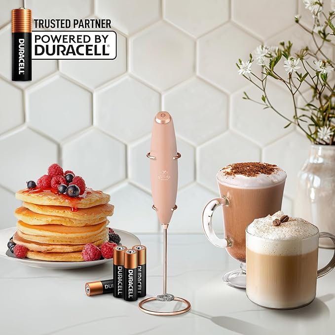 Zulay Kitchen Powerful Milk Frother Wand With 4 AA Duracell Batteries - Ultra Fast Handheld Drink Mixer - Electric Whisk Foam Maker for Coffee, Lattes, Cappuccino, Matcha & Creamer