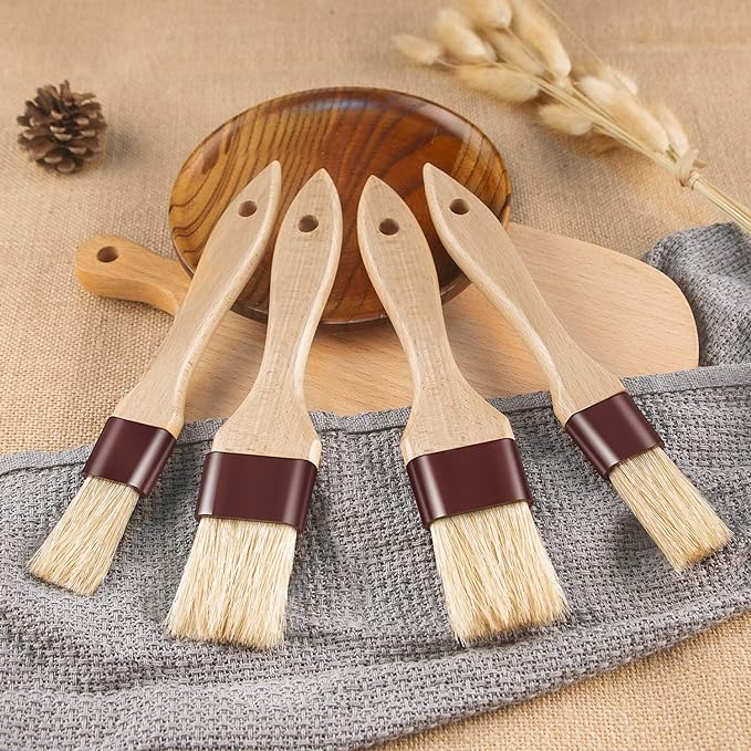 Pastry Brushes for Baking Basting Brush with Boar Bristles and Beech Hardwood Handles Culinary Oil Brush for Barbecue Butter Grill BBQ Sauce Baster Marinade Kitchen Food Cooking Brushes (3 inch)