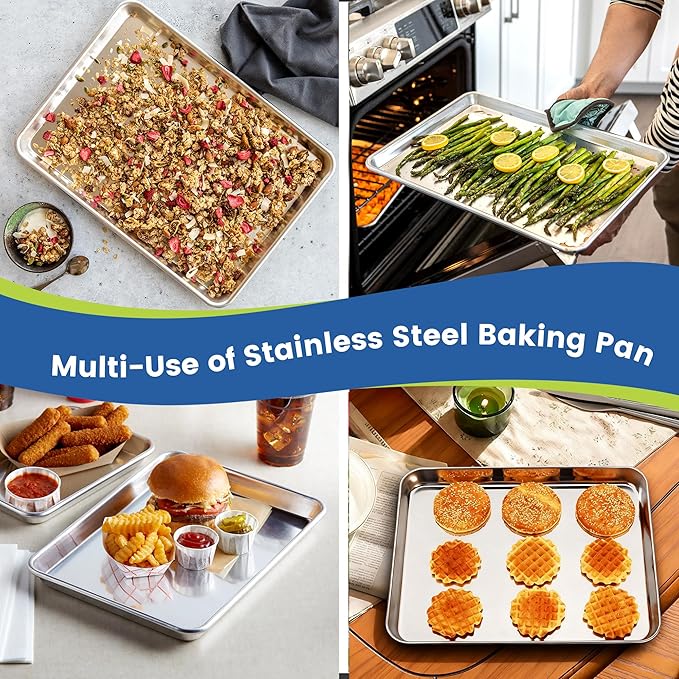 12 Pack Stainless Steel Baking Sheet Pans, 12.5" L × 9.6" W × 1" H Cookie Sheets for Toaster Oven, Rust-Resistant, Dishwasher Safe
