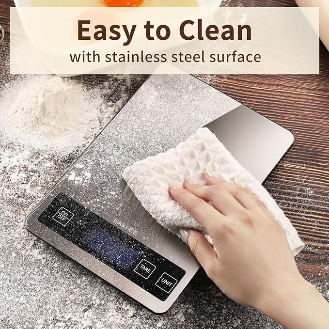 Food Scale, 33lb Digital Kitchen Scale with Stainless Steel & Tempered Glass, 1g / 0.05oz Precise Graduation, Waterproof and Sturdy Surface, for Cooking, Baking, Weight Loss, Meal Prep