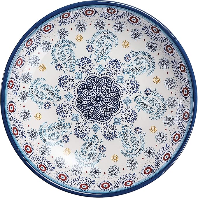 Bico Blue Talavera Pasta Bowls, 35oz Salad Bowl Set of 4, Large Ceramic Serving Dinner Bowls for Soup and Cereal, Microwave and Dishwasher Safe, Gift for Housewarming and Thanksgiving