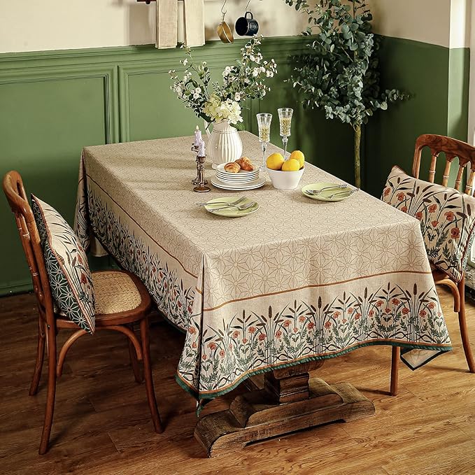 patdrea Designer Linen Light Brown Small Square Table Cloth,Vintage French Breathable Floral Tablecloth,Decor Table Cover for Kitchen Dining,Parties,Christmas,Thanksgiving,55"x55"-Cudillero