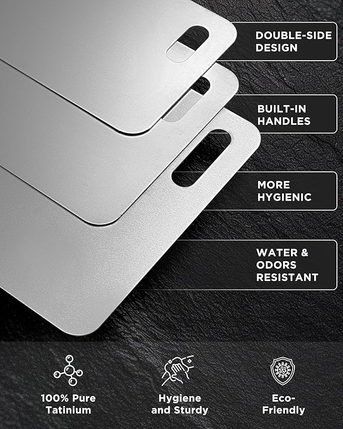 Katuchef Titanium Cutting Board for Kitchen, 100% Pure Titanium Cutting Board Food Grade,Non Toxic chopping board, Dishwasher safe, Easy to Clean(Set of 3)