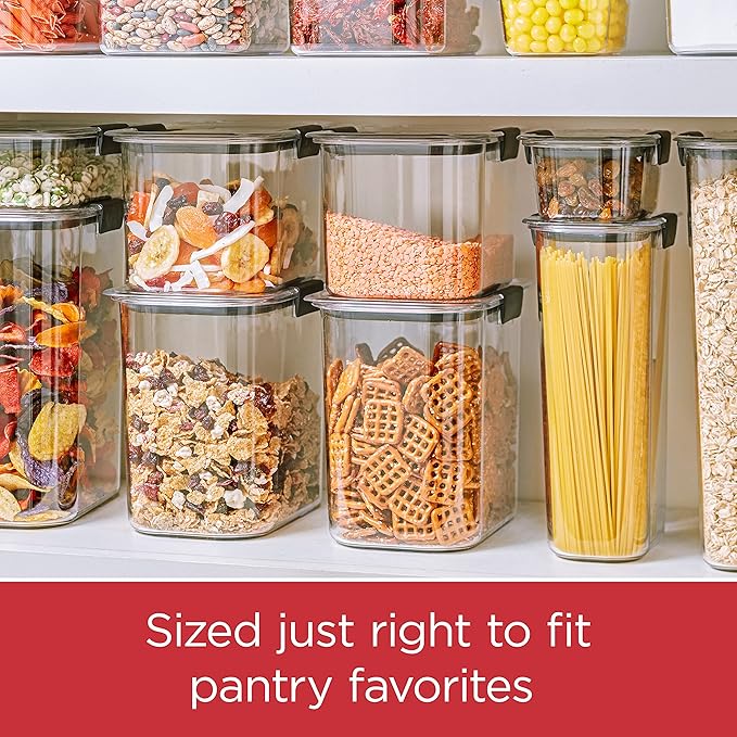 Rubbermaid Brilliance Plastic Food Storage Pantry Baking Set, 3 Containers with Lids (6 Pieces Total), BPA-Free, Clear