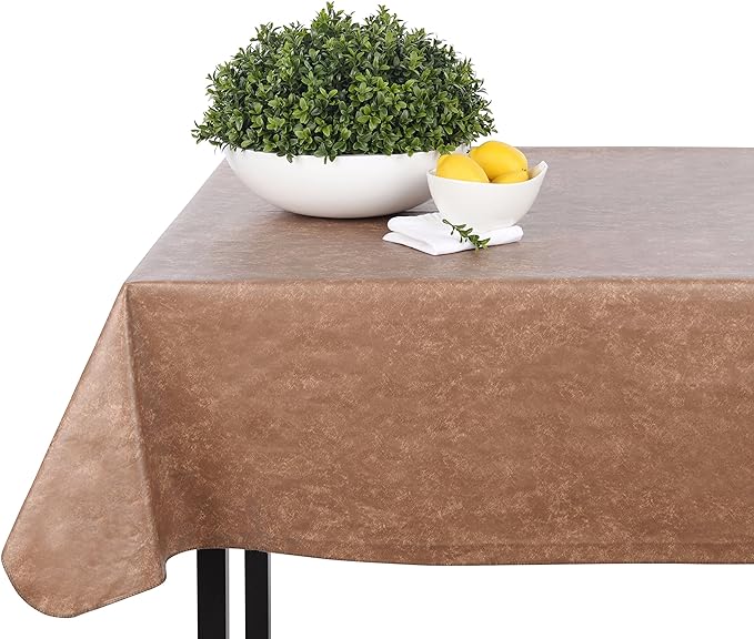 Yourtablecloth Heavy Duty Vinyl Rectangle or Square Tablecloth – 6 Gauge Heavy Duty Tablecloth – Flannel Backed – Wipeable Tablecloth with Vivid Colors & Many Sizes 52 x 90 Stone