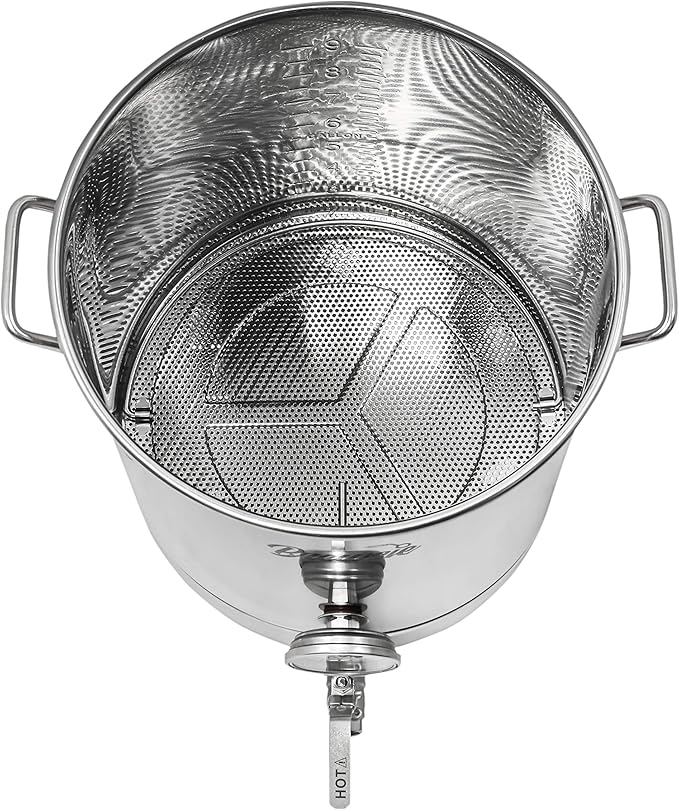 BREWSIE Stainless Steel Home Brew Kettle w/Dual Filtration. Equip with False Bottom Thermometer and Ball Valve for Brewing (16 Gal/ 64 QT)…