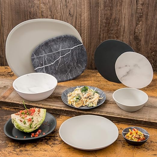Carlisle FoodService Products Ridge Resuable Plastic Platter Oblong Platter for Home and Restaurant, Melamine, 18 Inches, Cement, (Pack of 6)