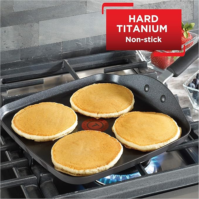 T-Fal Ultimate Hard Anodized Nonstick Griddle 10.25 Inch Oven Broiler Safe 500F Cookware, Pots and Pans, Dishwasher Safe Grey