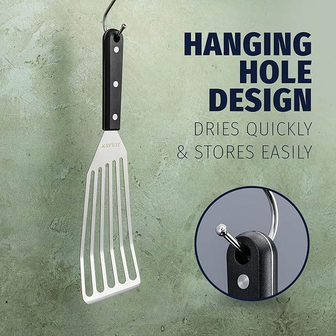 Zulay Kitchen Stainless Steel Fish Turner Spatula - 12.4” Flexible Heat-Resistant Slotted Turner for Non-Stick Cookware - Rust-Proof, Durable & Dishwasher Safe Cooking Utensil for Everyday Use