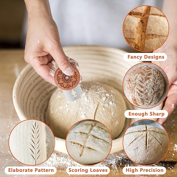 UFO Bread Lame Cutter for Homemade Sourdough,Bread Scorer Tool for Sourdough with 5 Blades and Storage Cover,Slashing Tool Bread Cutting Knife for Artisan Bread and Baguette Makers,Lotus