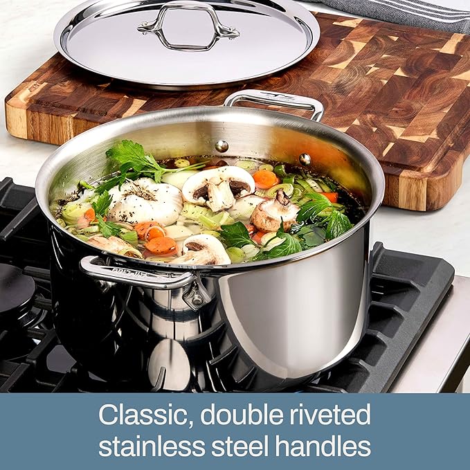 All-Clad D3 Stainless Steel Cookware Set - 10-Piece Pots and Pans Set, Induction, Oven Broiler Safe 600F - Includes Frying Pans, Saucepan, Sauté-Pan, Stockpot, Professional Cookware - Stainless Steel