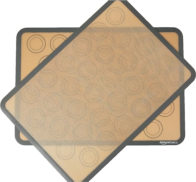 Amazon Basics Silicone Baking Mat for Macarons, Non-Stick, Food Safe, 16.5" x 11.6", Beige/Gray, Pack of 2