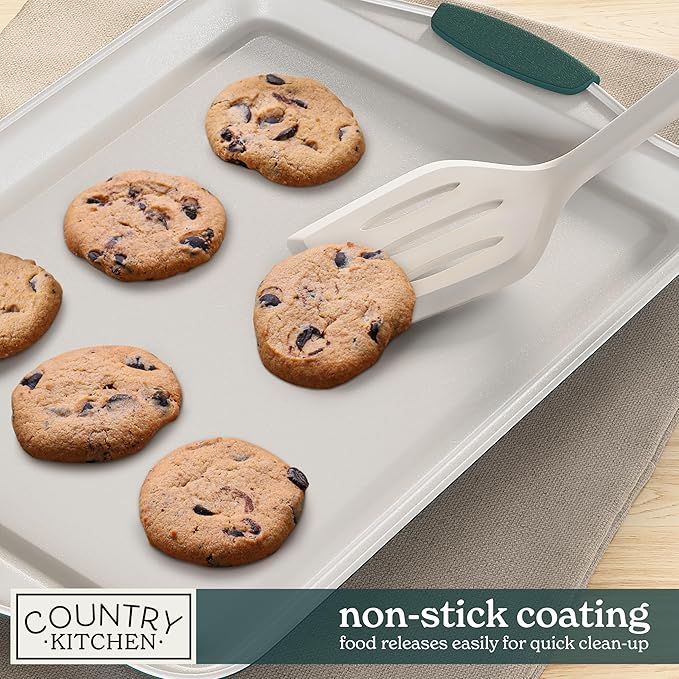 Country Kitchen Nonstick Stackable Bakeware Set - Heavy Duty, Durable, Easy Release Baking Set, Sage, 10 Pcs