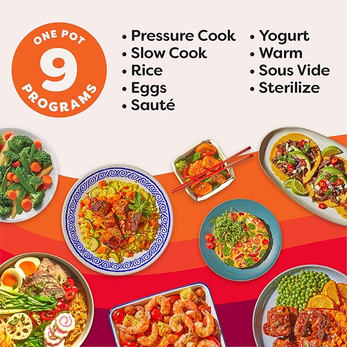 Instant Pot, 6-Quart Whisper Quiet 9-in-1 Electric Pressure Cooker, Slow Rice Steamer, Sauté, Yogurt Maker, Warmer & Sterilizer, Free App with 800+ Recipes, Stainless Steel