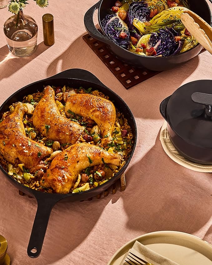 Caraway Cast Iron Skillet - 12” Enameled Cast Iron Pan With 3 Layer Enamel Coating - No Seasoning Required - Compatible With All Stovetops - Free From Forever Chemicals - Cream