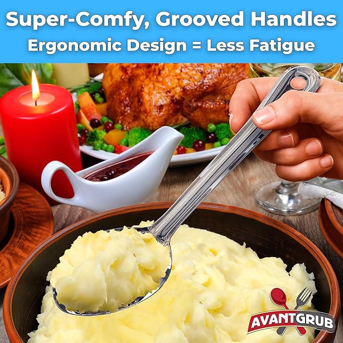 Super Strong, Ergonomic 11 in Serving Spoon 9 Pk. Big, Stainless Steel Spoons for Cooking, Baking, Stirring and Basting. Best Kitchen Flatware for Buffet and Banquet Service in Restaurants and at Home